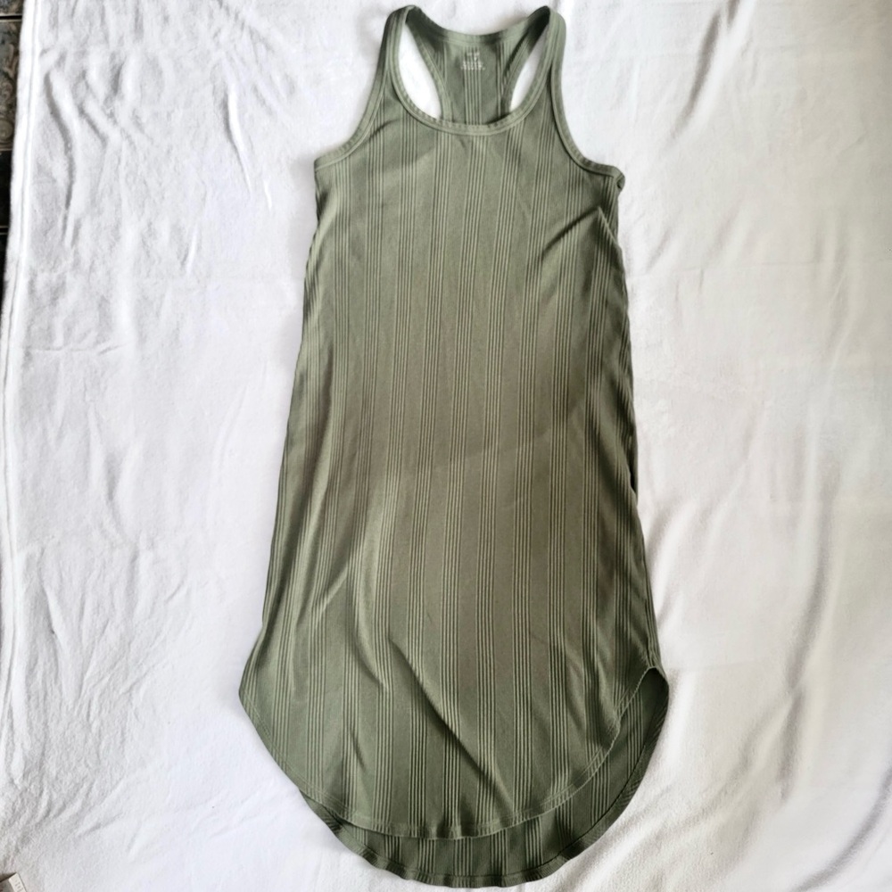 Aerie Women’s Racerback Tank Dress Olive Ribbed Knit Sleeveless size Small - Picture 3 of 9